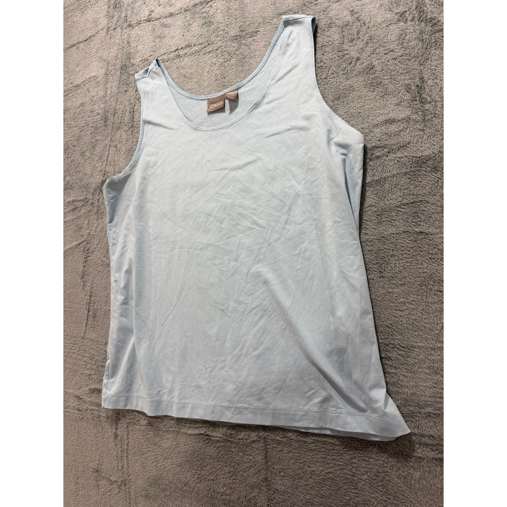 Chicos Womens Size 3 Light Blue Scoop Neck Sleeveless Nylon Blend Tank Top - Picture 4 of 10